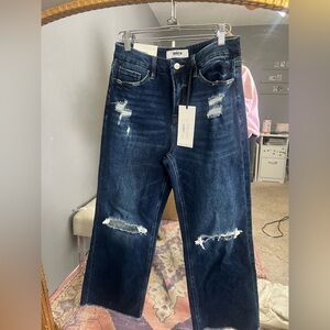 Mica Women's Dark Blue Distressed Flare Jeans